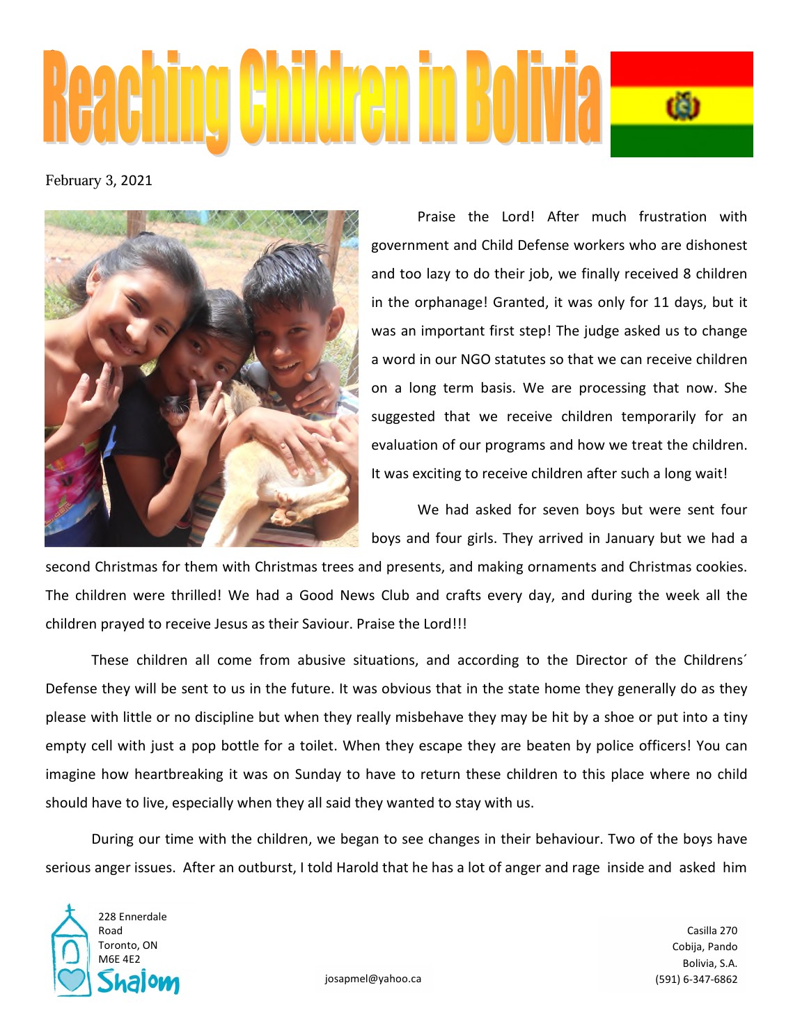 Prayer Letter - February 2021